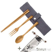 MHKBD Wooden Travel Utensil Set Reusable Flatware Utensils Tableware Set of 4-piece (Spoon  Fork  Chopsticks  Carrying Bag) - Eco Friendly Cutlery for Outdoor Camping Travel Office or Home - B07CKLF9JP